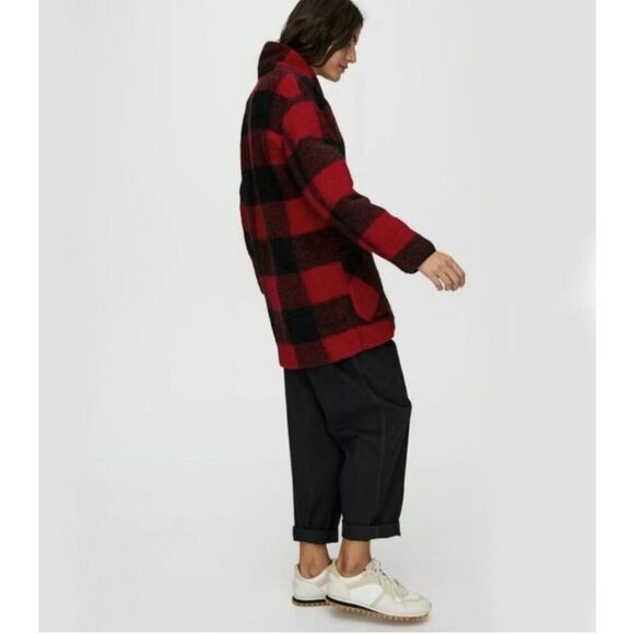 Aritzia Wilfred Free Red Black‎ Plaid Wool Blend Jacket Coat - Picture 3 of 12